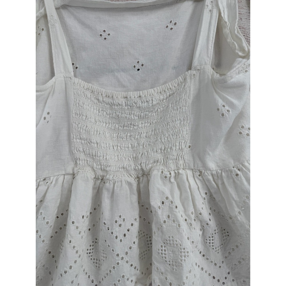 Madewell Eyelet Peplum Tank Top Womens Large White Tie Shoulder Smocked - Picture 3 of 8